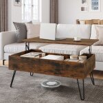 Table basse woltu - plateau rglable en hauteur - pieds mtal - effet de bois brl w0att0656