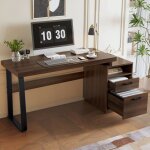 Table bureau informatique avec 2 tiroirs rangement pour classeurs - l 135 x p 54 x h 763 cm - mdf et ...