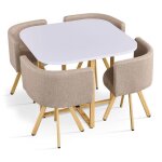 Menzzo table carr�e 90cm avec 4 chaises gain de place oslo blanc et tissu taupe - table � manger