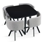 Menzzo table carr�e 90cm avec 4 chaises gain de place oslo noir et tissu gris - table � manger