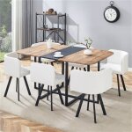 Table chaise encastrable avec 6 chaises tapiss�es blanc ensemble table � manger bois industrielle pour ...