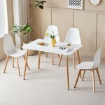 Table et chaises de salle  manger lot - hjhomeheart - table mdf - 4 chaises blanc - pieds en htre - ...