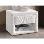 Table de chevet - 1 tiroir et 1 niche - tissu bouclette - blanc - ulami