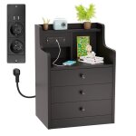 Table de chevet avec 2 prises ac 2 ports usb - vivolilv - chevet chinois avec 3 tiroirs - noir - 45x35x68cm ...
