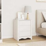 Table de chevet contemporaine blanche vidaxl avec 3 tiroirs bois naturel durable id�ale pour le rangement ...