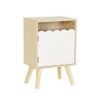 Table de chevet enfant d�cor bois blanc 1 porte. pieds bois de pin - 34 x 23. 5 x 52 cm - azur