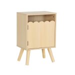 Table de chevet enfant d�cor bois naturel 1 porte. pieds bois de pin - 34 x 23. 5 x 52 cm - azur