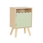 Table de chevet enfant d�cor bois vert 1 porte. pieds bois de pin - 34 x 23. 5 x 52 cm - azur