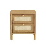 Table de chevet haida effet chêne et rotin 2 tiroirs - bois Table de chevet haida effet chêne et rotin 2 tiroirs - bois