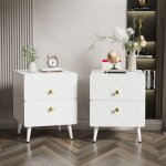 Table de chevet moderne rsistante  la corrosion poigne plaque or motif ondul lot de 2 avec 2 tiroirs ...