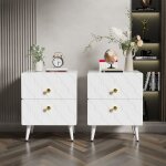Table de chevet moderne rsistante  la corrosion poigne plaque or motif ondul lot de 2 avec 2 tiroirs ...