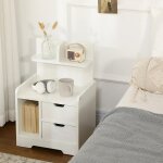 Table de chevet table de nuit multi - rangement 2 tiroirs niche �tag�re en bois blanc