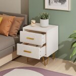 Table de chevet rangement 2 tiroirs velours miel pieds dor�s - lot de 2 - 41x35. 5x51 cm - style luxe ...