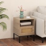 Table de chevet - relax4life - etagre ouverte - armoire  porte en rotin - pieds en mtal surlevs ...