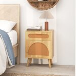 Table de chevet - relax4life - en rotin - 1 tiroir - 1 armoire � porte - pieds en bois de pin - table ...