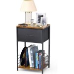 Table de chevet avec tiroirs en tissu table dappoint de chambre avec mini bibliothque style industriel ...