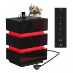 Table de chevet - xuanyu - avec 2 prises ca + 2 ports usb + led 16 changements de couleur et 4 effets ...