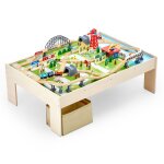 Table circuit train bois - vevor - 120 pcs - bac rangement pliable - table dactivits 3 en 1 double face ...
