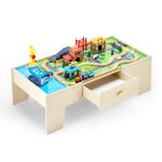 Table circuit train bois - vevor - 62 pcs - grand tiroir rangement - table dactivit�s 3 en 1 double face ...