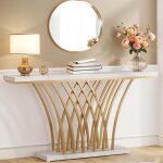 Table console - 150 x 295 x 80 cm - avec pied en m�tal - pour entr�e couloir entr�e salon (blanc)