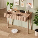 Table console 2 tiroirs et pieds en bois pour salon entr�e couloir 100 x 35 x 80 cm bois naturel