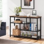 Table console � 4 niveaux avec compartiments table dentr�e �troite �tag�res en verre et cadre en m�tal ...