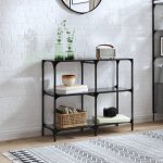 Table console - 98x30x81 cm - verre noir - acier - design contemporain