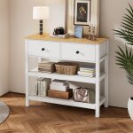 Table console - blanc - Étroite - avec tiroirs - Étagères ouvertes - design contemporain Table console - blanc - Étroite - avec tiroirs - Étagères ouvertes - design contemporain