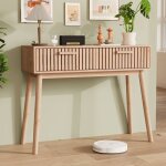 Table console bois luminarix table console de salon avec 2 tiroir coiffeuse en bois table dentr�e 100 ...