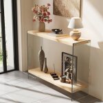 Table console en bois - console meuble dentr�e modern avec cadre verre tremp� solide pour salon couloir ...