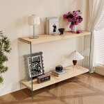 Table console en bois - console meubre dentr�e modern avec cadre verre tremp� solide pour salon couloir ...