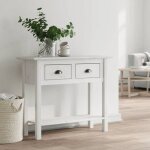 Table console en bois de pin - vidaxl - blanc - 91x35x74 cm - 2 tiroirs - �tag�re inf�rieure - poign�es ...
