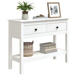 Table console en bois - vidaxl - blanc - 100x35x75 cm - bois de pin massif - 2 tiroirs - �tag�re ouverte ...