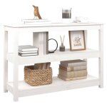 Table console en bois - vidaxl - blanc - bois de pin massif - 110x40x74 cm - 3 �tag�res ouvertes - table ...