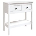 Table console en bois - vidaxl - blanc - bois de pin massif - 75x35x75 cm - 2 tiroirs - �tag�re ouverte ...