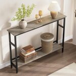 Table console en boisconsole avec 2 �tag�res 100 x 15 x 80 cm pour salon chambre gris