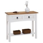 Table console campo table dappoint rectangulaire en pin massif blanc et brun avec 2 tiroirs et 1 �tag�re ...