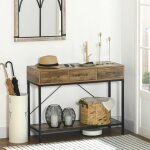 Table console table dappoint dentr�e industriel 3 tiroirs 1 plateau aspect bois 100 x 35 x 765 cm marron ...