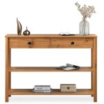 Table console dentr�e apoana l 110 cm en bois massif coloris ch�ne avec 2 tiroirs et 2 tablettes design ...