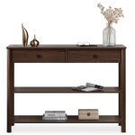 Table console dentre apoana l 110 cm en bois massif coloris noyer avec 2 tiroirs et 2 tablettes design ...