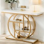 Table console dor�e - 105 x 30 x 80 cm - moderne - �tag�re de rangement - pour entr�e couloir entr�e ...