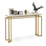 Table console - dreamade - plateau en marbre artificiel - cadre en m�tal - dispositif anti - bascule ...
