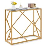 Table console - dreamade - plateau en verre tremp - cadre en mtal robuste dor - dispositif anti - ...