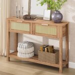 Table console - promiracal - 109x30. 5x79cm - 2 tiroirs - style boh�me - bois de ronce