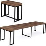 Table console extensible - design industriel - 300 cm - 14 personnes - bois foncé - rectangulaire Table console extensible - design industriel - 300 cm - 14 personnes - bois foncé - rectangulaire