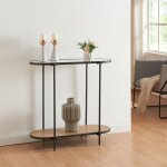 Table console hyanger mtal verre mdf 80 x 80 x 30 cm noir transparent effet chne