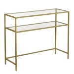 Table console - helloshop26 - 100 x 35 x 80 cm - m�tal dor� - verre tremp� - design moderne