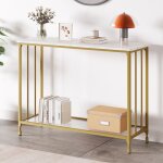 Table console marbre - 105x30x81cm - cadre en m�tal dor� meuble dentr�e style scandinave moderne