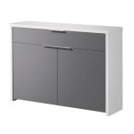 Table console meuble console avec 2 portes et 1 tiroir coloris blanc gris - longueur 101 x profondeur ...