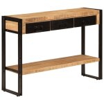 Table console - dec031515 - bois de manguier - fer noir - 3 tiroirs - 110 x 30 x 76 cm